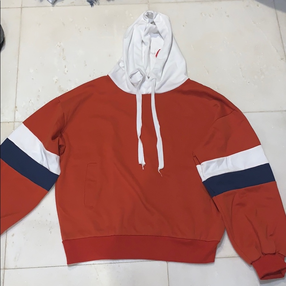red/orange hoodie sweatshirt